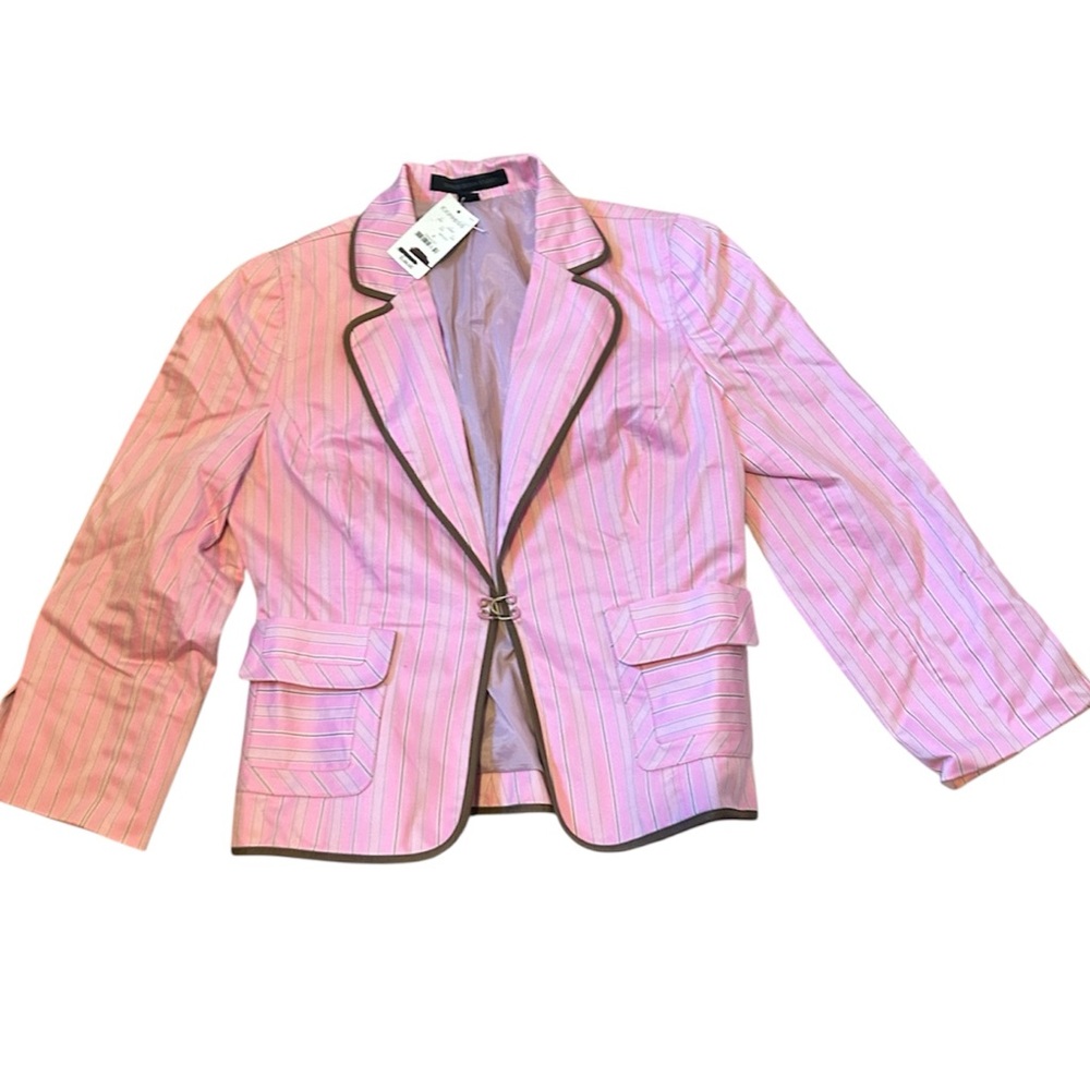 NWT Vintage Y2K Express Pink Striped Single-Button Blazer with Brown Trim Size 4